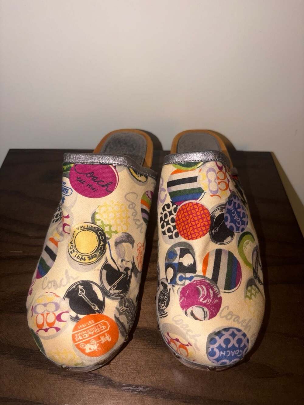 Coach Poppy Pop C Graffiti Pink Gold Clogs